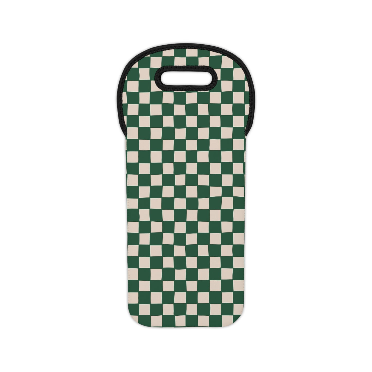Dark Green Checkered Wine Tote Bag – Reusable Neoprene Wine Bottle Carrier with Handle