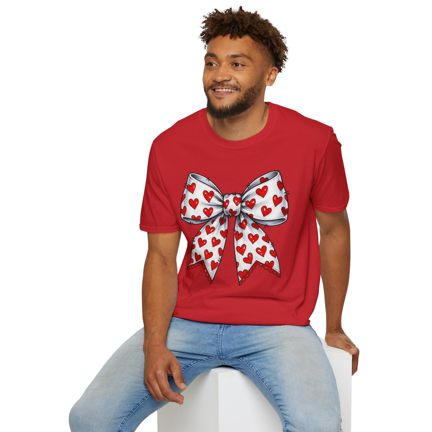 Valentine's Day Red Coquette Bow Shirt – Flirty Valentine Bow T-Shirt, Polyamory ENM Non-Monogamy Symbol Tee, Unisex Gildan 64000
