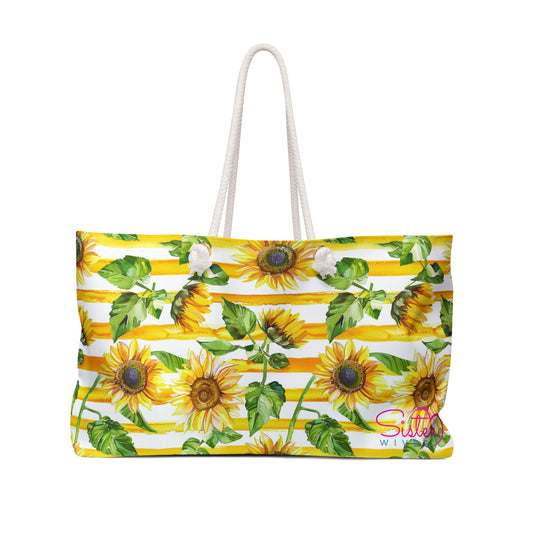 Sunflower Weekender Bag – Floral Travel Tote, Large Sunflower Overnight Bag, Cottagecore Farmhouse Carryall, Beach & Weekend Getaway Bag