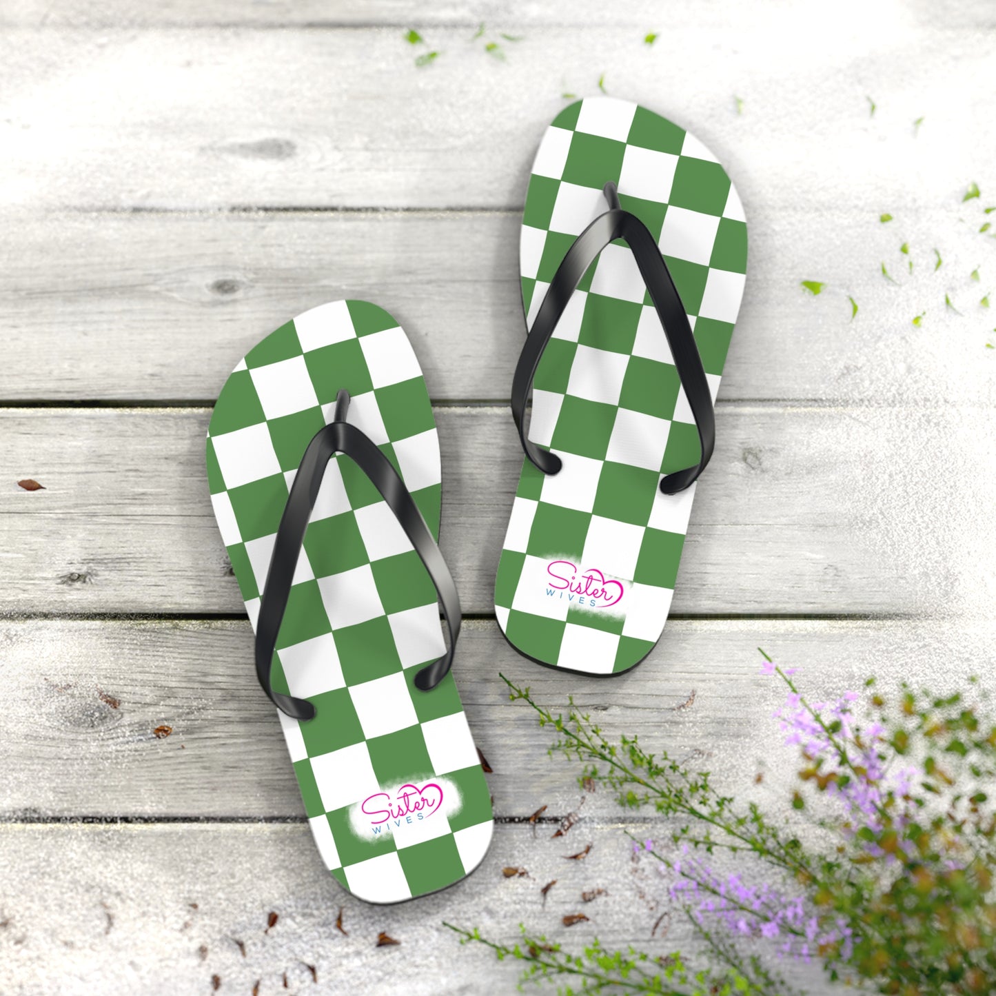 Green Checkered Flip Flops | Summer Sandals for ENM, Poly & Open Relationship Lifestyle