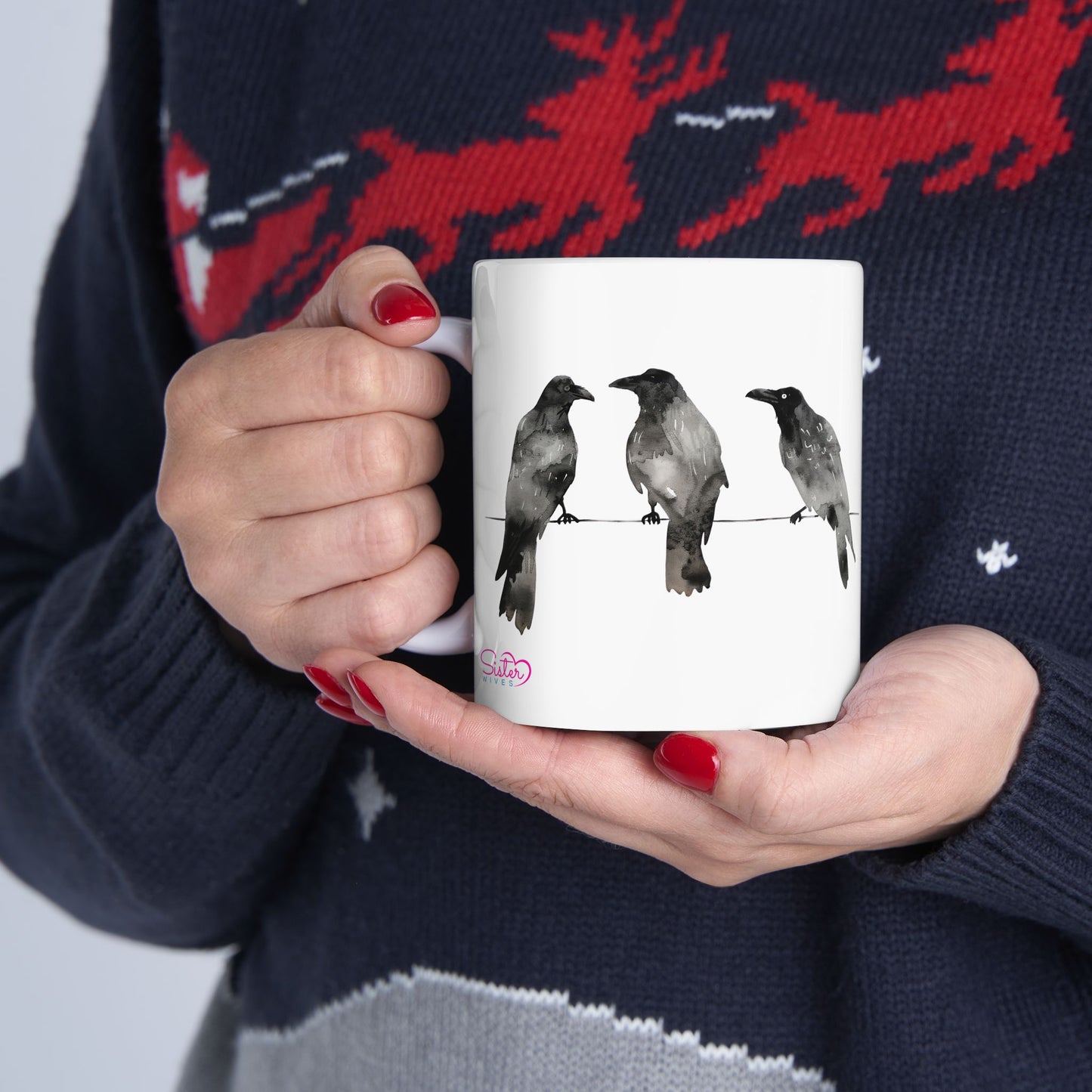 Three Crows Mug | Chosen Family Coffee Cup | Polyamory & Sisterwives Symbol Mug | Ethical Non-Monogamy Gift | Cozy Ceramic Mug