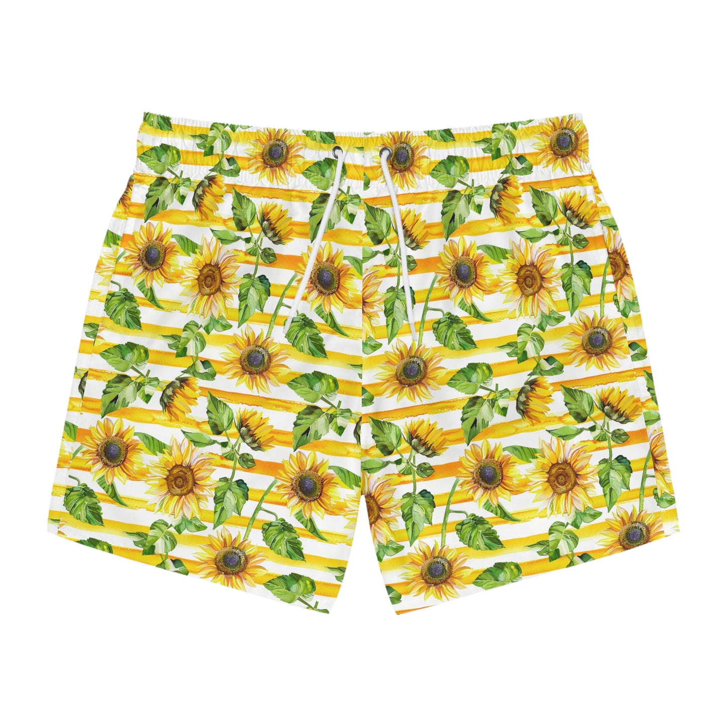 Men’s Sunflower & Daisy Swim Trunks – Bright Floral Summer Swim Shorts, ENM Polyamory Friendly Beach Board Shorts, Fast-Dry