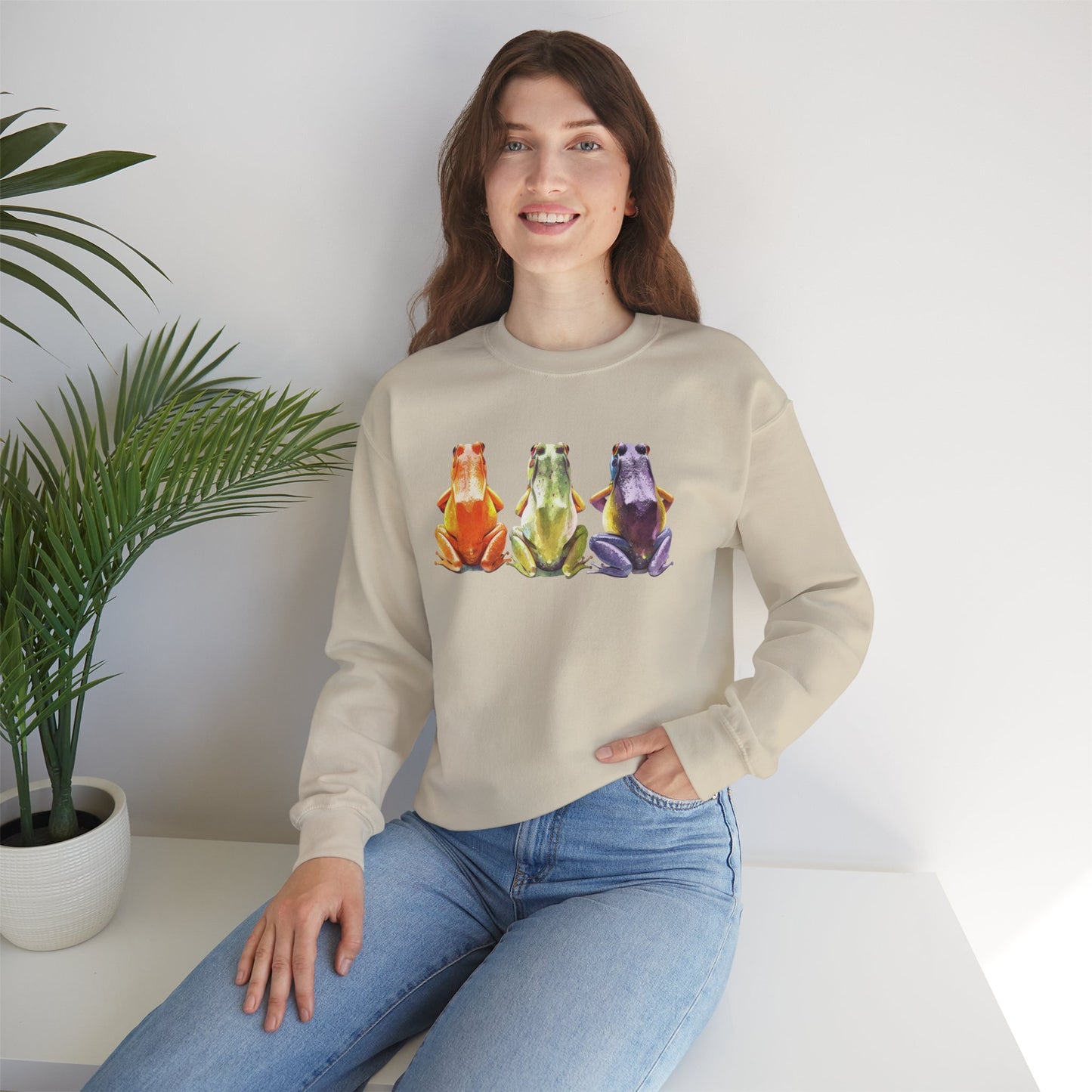 Three Frogs Crewneck Sweatshirt | Chosen Family Symbol Pullover | Polyamory & ENM Cozy Apparel | Whimsical Nature Graphic Sweatshirt