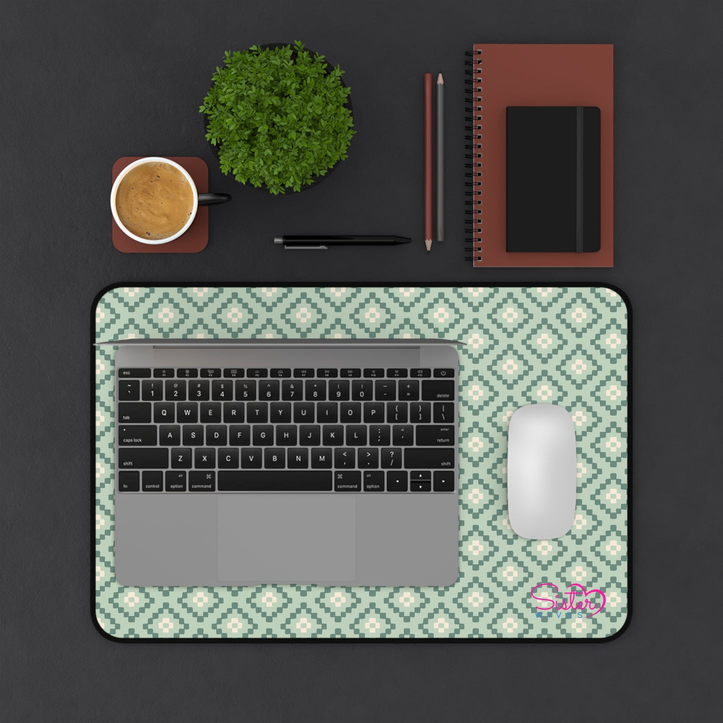 Geometric Desk Mat – Boho Pattern Mouse Pad, Neoprene Extended Desk Mat, Polyamory Friendly Office Decor, Love-Positive Workspace Accessory