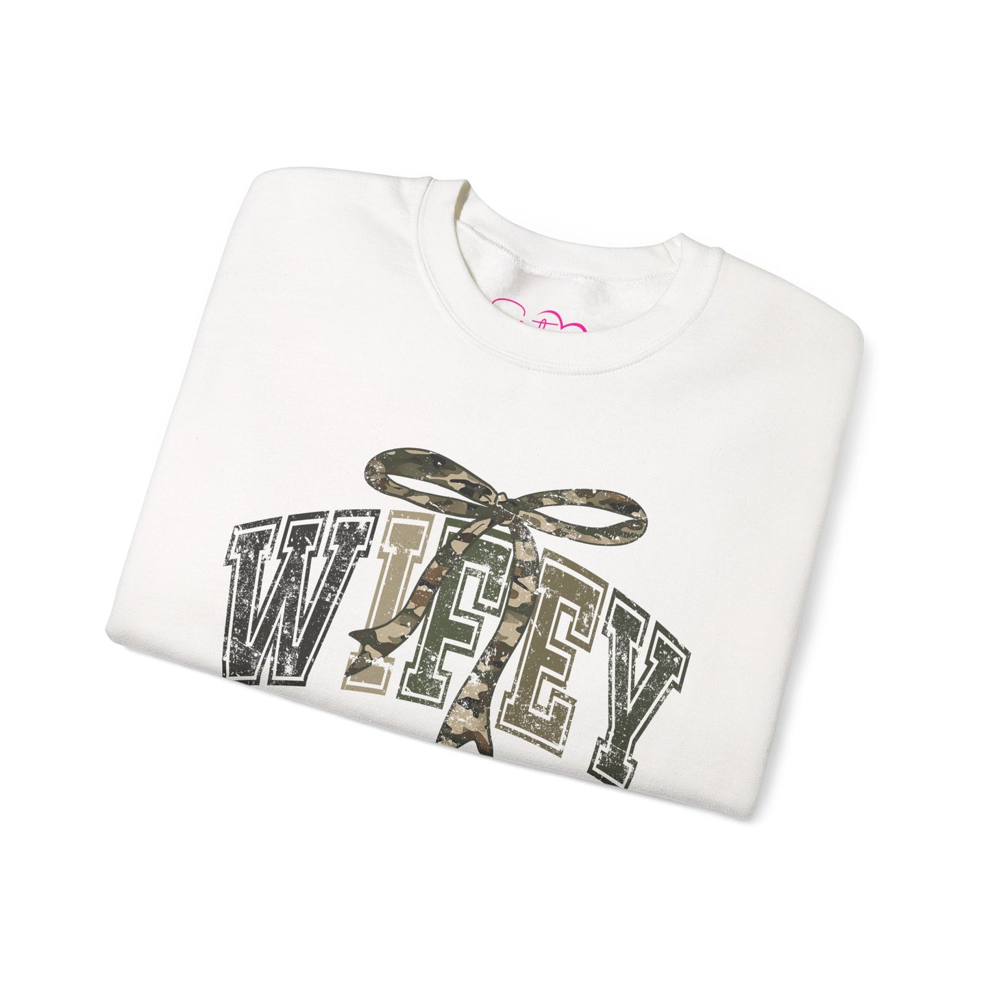 Wifey Sweatshirt with Camo Bow | Sister Wife Crewneck | Polyamory & ENM Lifestyle Apparel | Cozy Unisex Wifey Pullover