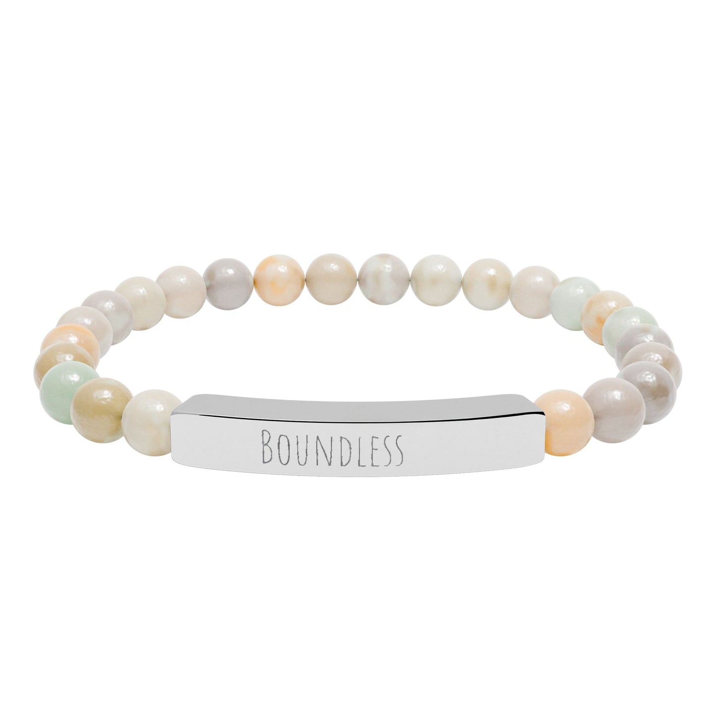 “Boundless” Natural Stone Stretch Bar Bracelet – Engraved Stainless Steel ID Bracelet, Polyamory & ENM Jewelry, Minimalist Relationship Symbol