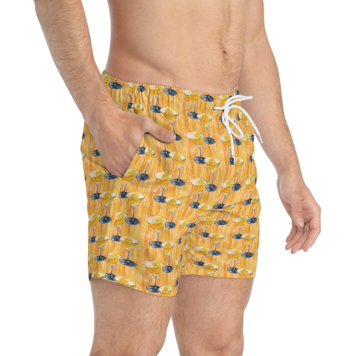 Orange Men’s Cocktail Swim Trunks – Citrus Martini Resort Boardshorts | Polyamory ENM Lifestyle Poolwear | Fast-Dry Summer Swim Shorts
