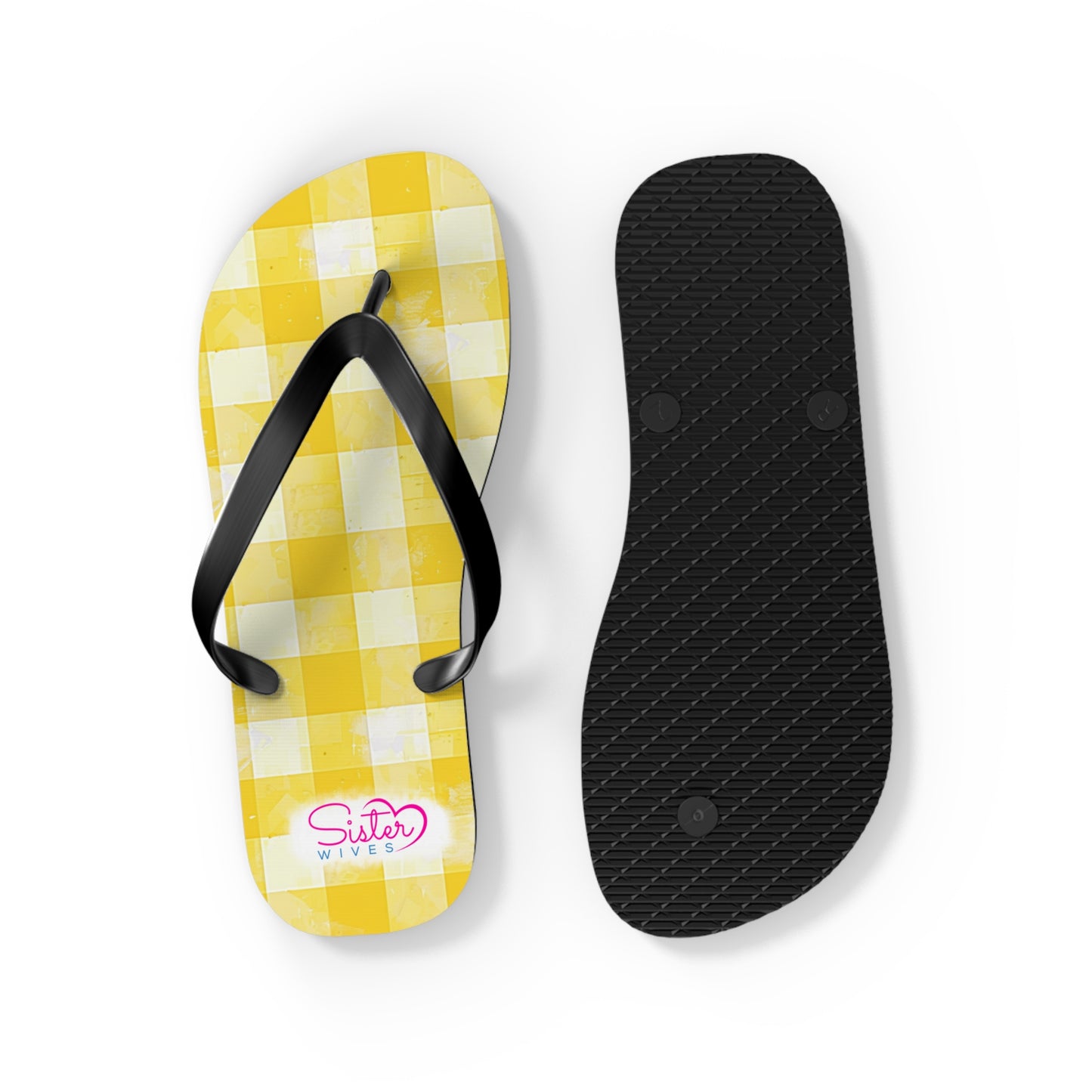 Cute Yellow Gingham Flip Flops for Women | Ethical Non Monogamy Lifestyle Summer Sandals