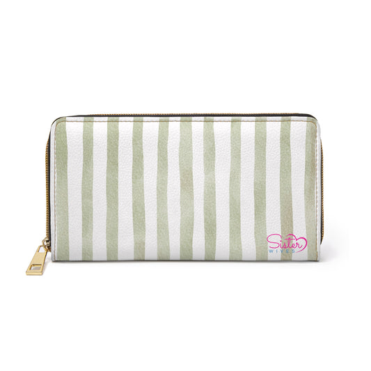 Stripe Zip Up Wallet – Polyamory Sisterwives ENM Friendly Wallet | Swinger Lifestyle Accessory | Minimalist Blush Stripe Zipper Wallet