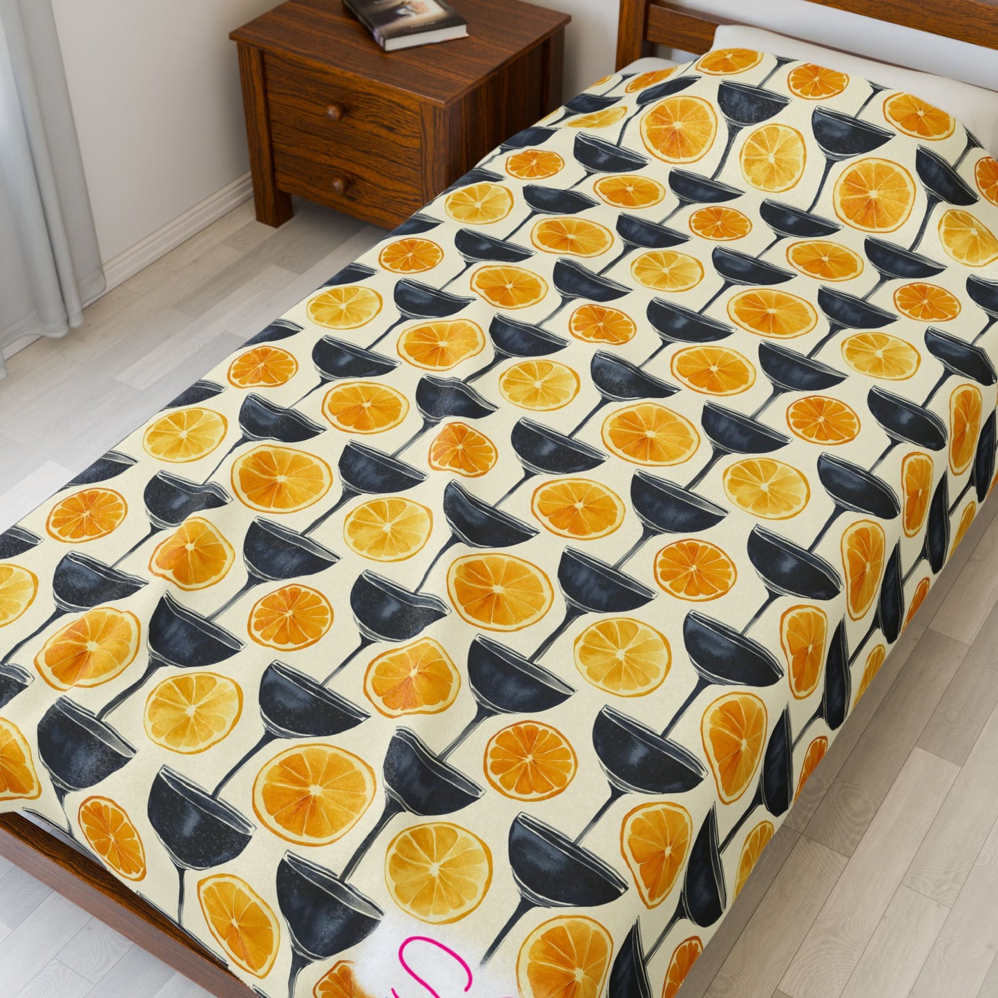 Lemon Martini Throw Blanket | Citrus Cocktail Cozy Blanket | Retro Kitchen & Bar Decor | Polyamory & ENM Friendly Home Decor | Swinger Lifestyle Cozy Blanket | Minimalist Blush Stripe Throw