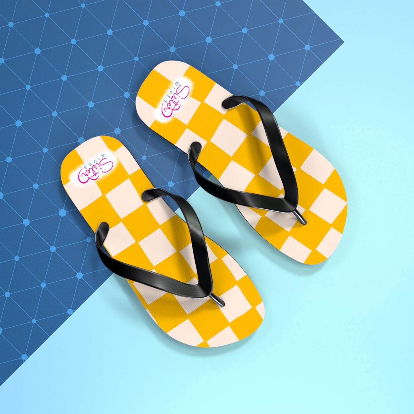 Yellow Checkered Flip Flops | Lightweight Summer Sandals for Travel & Vacation