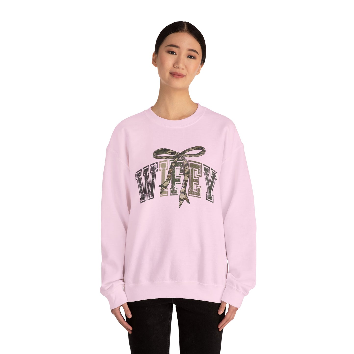 Wifey Sweatshirt with Camo Bow | Sister Wife Crewneck | Polyamory & ENM Lifestyle Apparel | Cozy Unisex Wifey Pullover