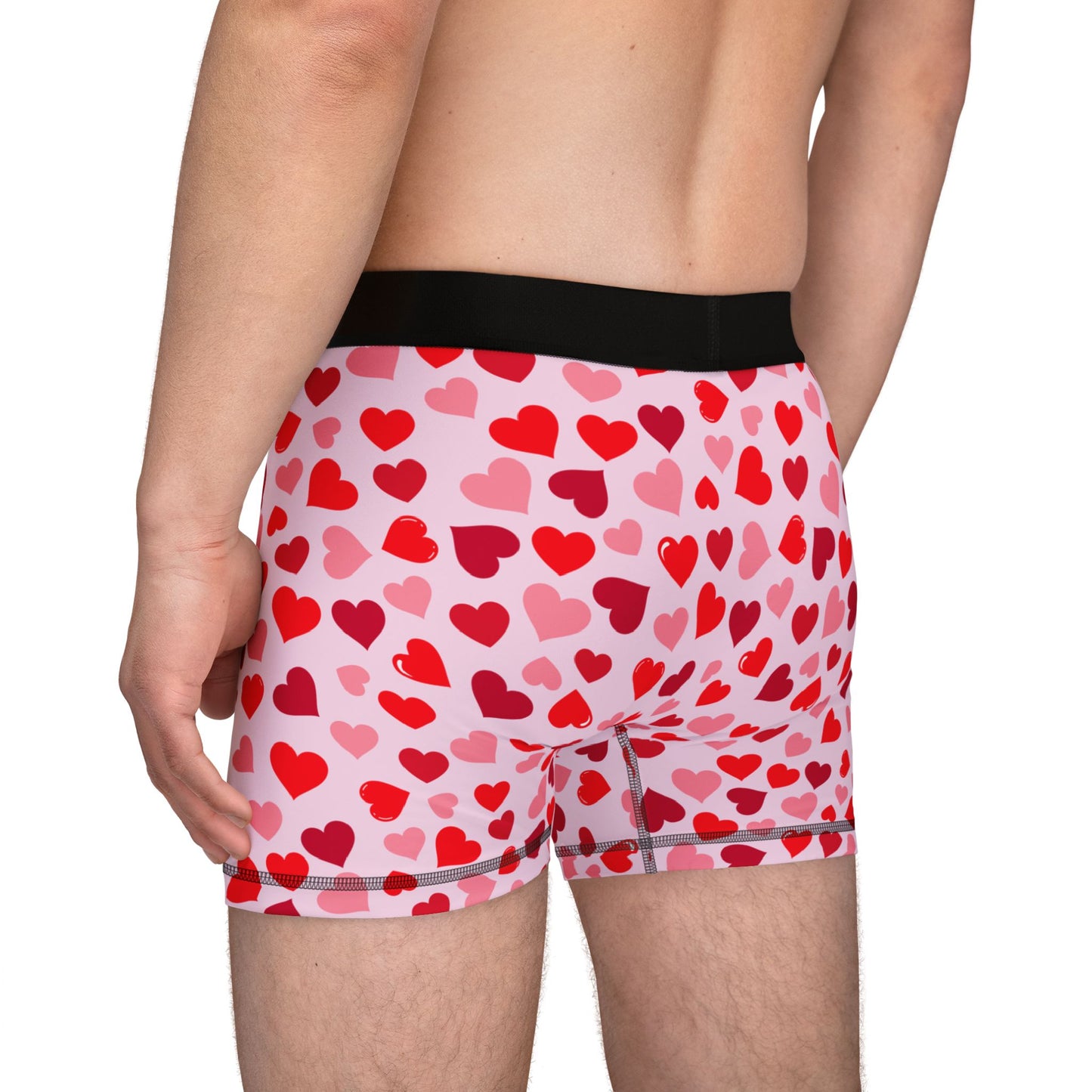 Light Pink Men’s Heart Print Boxer Briefs – Polyamory & Swinger Friendly Underwear, ENM Pride Boxers, Matching Couples & Pairs Available