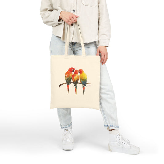 Lovebirds Canvas Tote Bag – Colorful Bird Couple Illustration | Symbol of Love, Partnership & Chosen Family | Nature-Inspired Everyday Tote