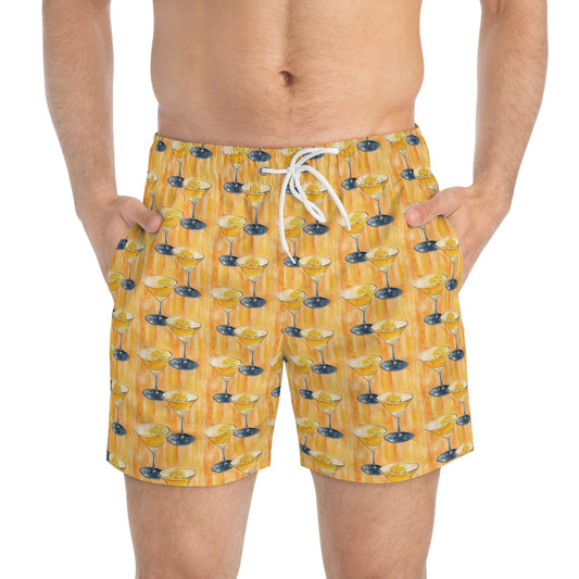 Orange Men’s Cocktail Swim Trunks – Citrus Martini Resort Boardshorts | Polyamory ENM Lifestyle Poolwear | Fast-Dry Summer Swim Shorts