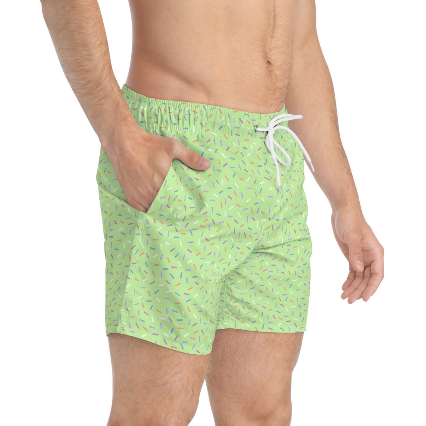 Men’s Rainbow Sprinkle Swim Trunks – Pastel Confetti Summer Swim Shorts, Fun Pool & Beach Board Shorts, Fast-Dry AOP Trunks
