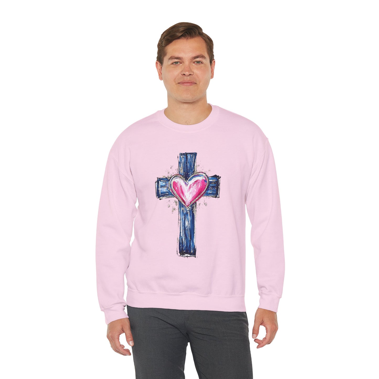 Cross with Heart Crewneck Sweatshirt | Love-Centered Faith Pullover | Inclusive Christian Apparel | Cozy Spiritual Sweatshirt