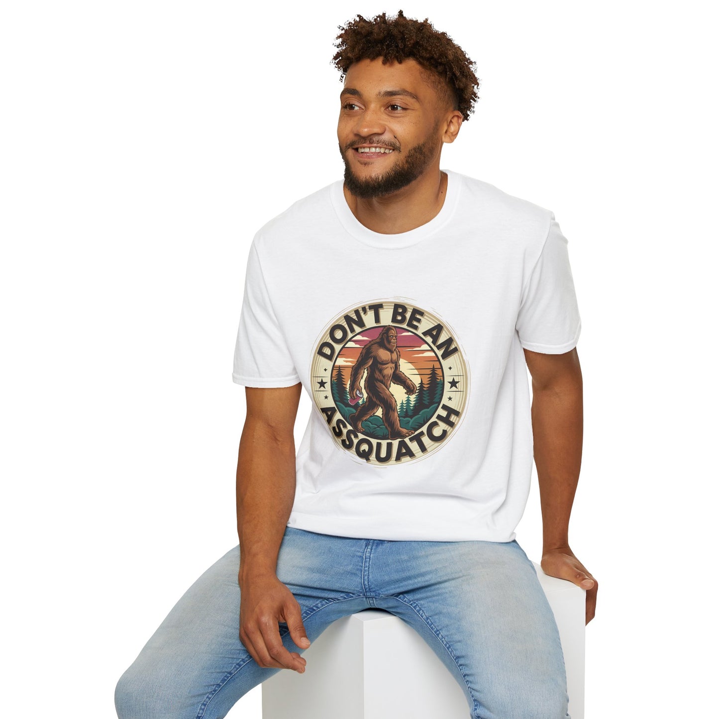 Don’t Be an Assquatch Shirt – Funny Bigfoot Graphic Tee, Sarcastic Sasquatch Shirt, Poly-Friendly ENM Unisex Gildan 64000