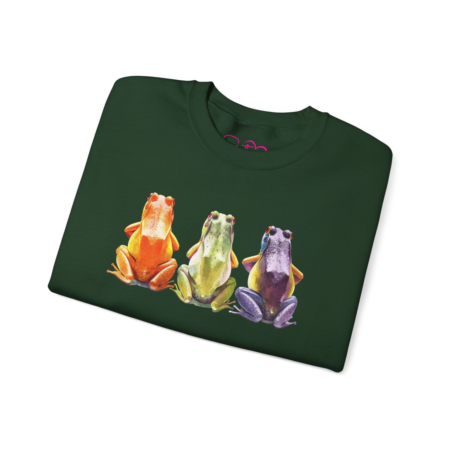 Three Frogs Crewneck Sweatshirt | Chosen Family Symbol Pullover | Polyamory & ENM Cozy Apparel | Whimsical Nature Graphic Sweatshirt