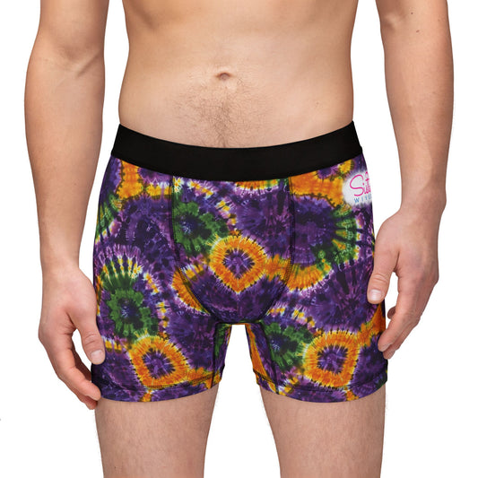 Mardi Gras Tie-Dye Men’s Boxer Briefs | Polyamory ENM Pride Underwear | Ethical Non-Monogamy Lifestyle Boxers | Colorful Festival-Inspired Men’s Underwear