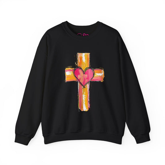 Cross with Heart Crewneck Sweatshirt | Love-Centered Faith Pullover | Inclusive Christian Apparel | Cozy Spiritual Sweatshirt