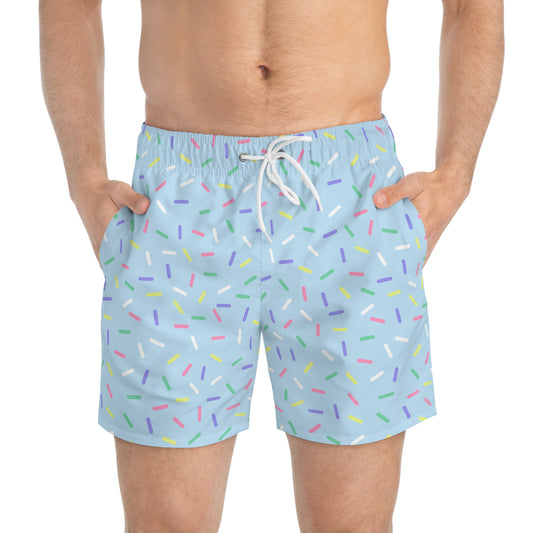 Men’s Rainbow Sprinkle Swim Trunks – Pastel Confetti Summer Swim Shorts, Fun Pool & Beach Board Shorts, Fast-Dry AOP Trunks
