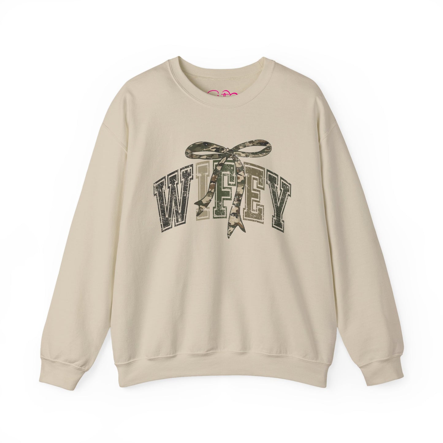 Wifey Sweatshirt with Camo Bow | Sister Wife Crewneck | Polyamory & ENM Lifestyle Apparel | Cozy Unisex Wifey Pullover