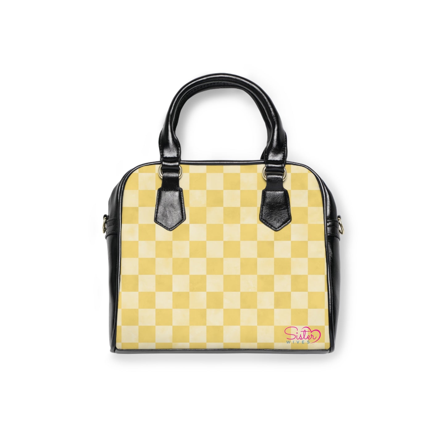 Yellow Checkered Shoulder Handbag – Retro Checkerboard PU Leather Purse, Polyamory & ENM Friendly Fashion Bag, Love-Positive Gift