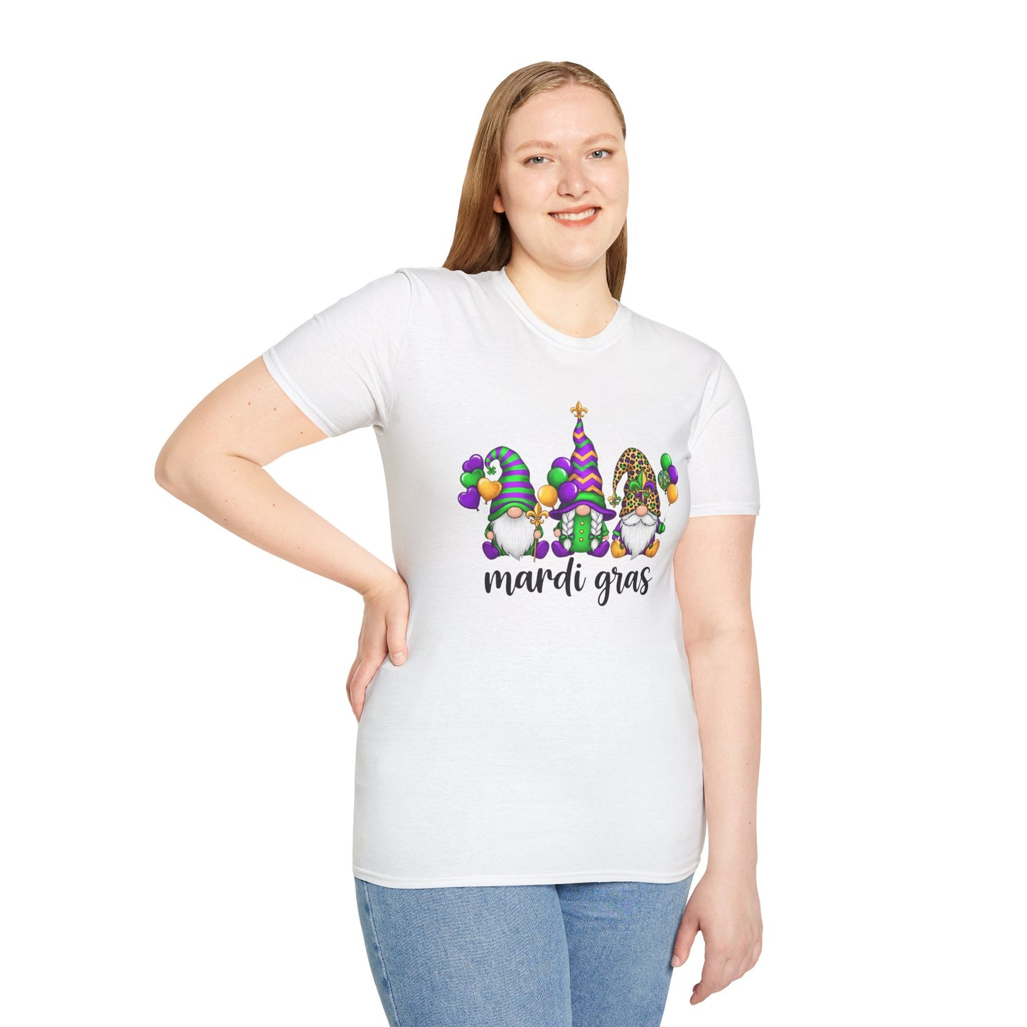 Mardi Gras Throuple Gnome T-Shirt | Polyamory ENM Pride Tee | Festive Gnome Graphic Shirt | Chosen Family Swinger Lifestyle Apparel