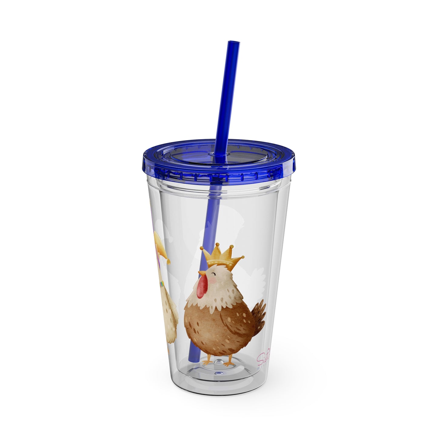 Mardi Gras Chicken 16oz Sunsplash Tumbler | Funny Farm Chicken Drink Cup | Cajun Mardi Gras Drinkware | Colorful Chicken Lover Gift | Farmhouse Humor Tumbler