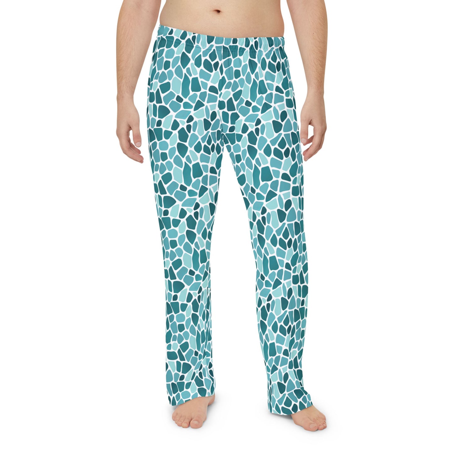 Men's Blue Mosaic Print Pajama Pants Men’s Boho Abstract Pajama Pants | Teal & Blue Modern Lounge Pants | Polyamory & ENM Friendly Sleepwear | Soft Cozy Gift