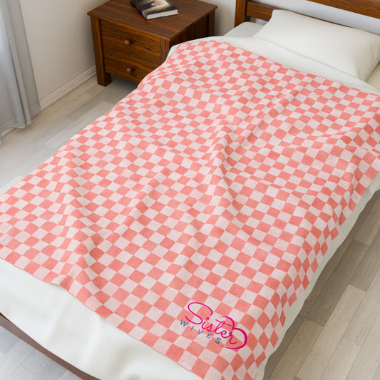 Pink Checker Plush Blanket | Cozy Velveteen Throw | ENM & Polyamory Friendly Home Decor | Chosen Family Aesthetic Blanket