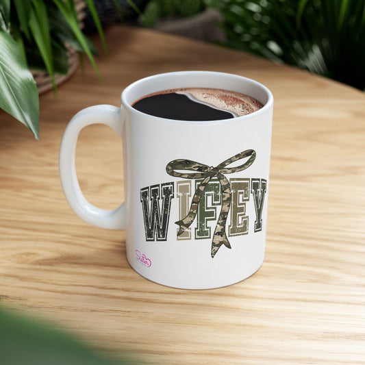 Wifey Mug with Camo Bow | Sister Wife Coffee Cup | Polyamory & ENM Lifestyle Mug | Cozy Ceramic Mug | Gift for Wives