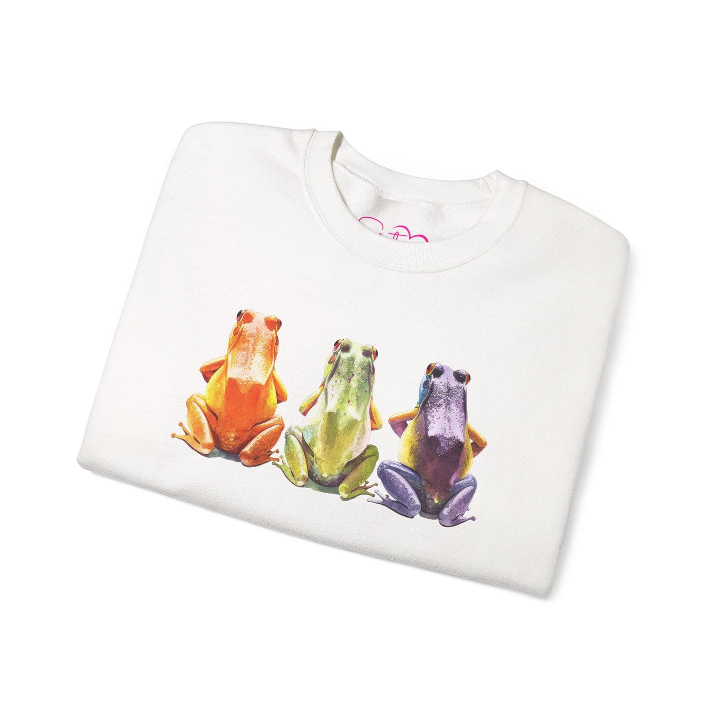 Three Frogs Crewneck Sweatshirt | Chosen Family Symbol Pullover | Polyamory & ENM Cozy Apparel | Whimsical Nature Graphic Sweatshirt