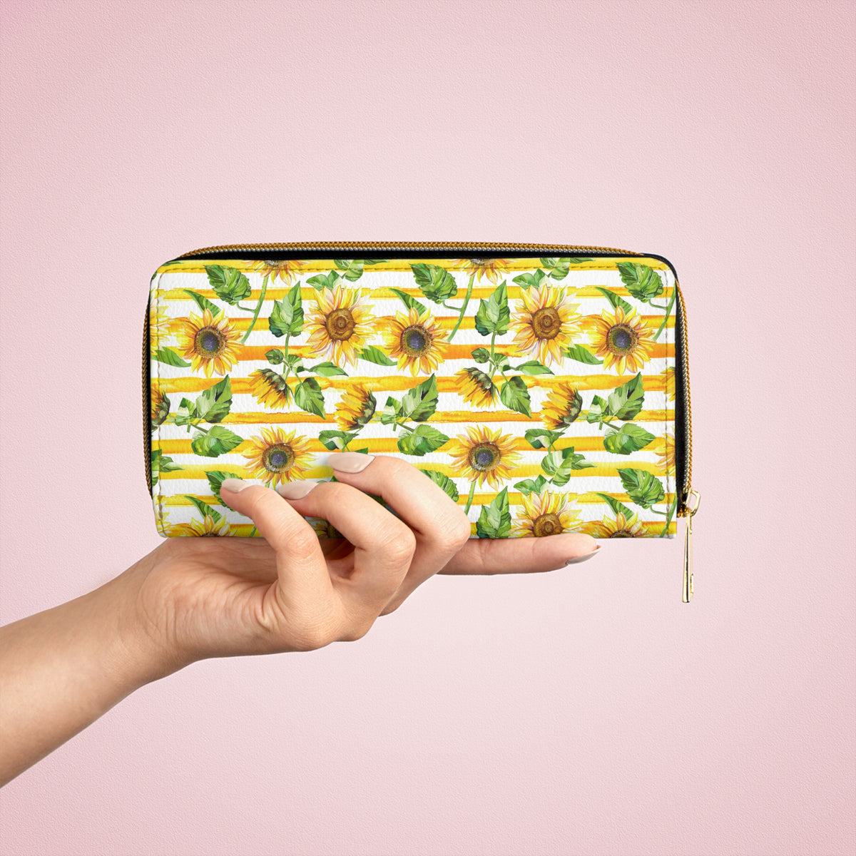 Sunflower Zipper Wallet – Floral Zip-Around Wallet, Sunflower Print Clutch, Cottagecore Farmhouse Accessory, Gift for Sunflower Lovers