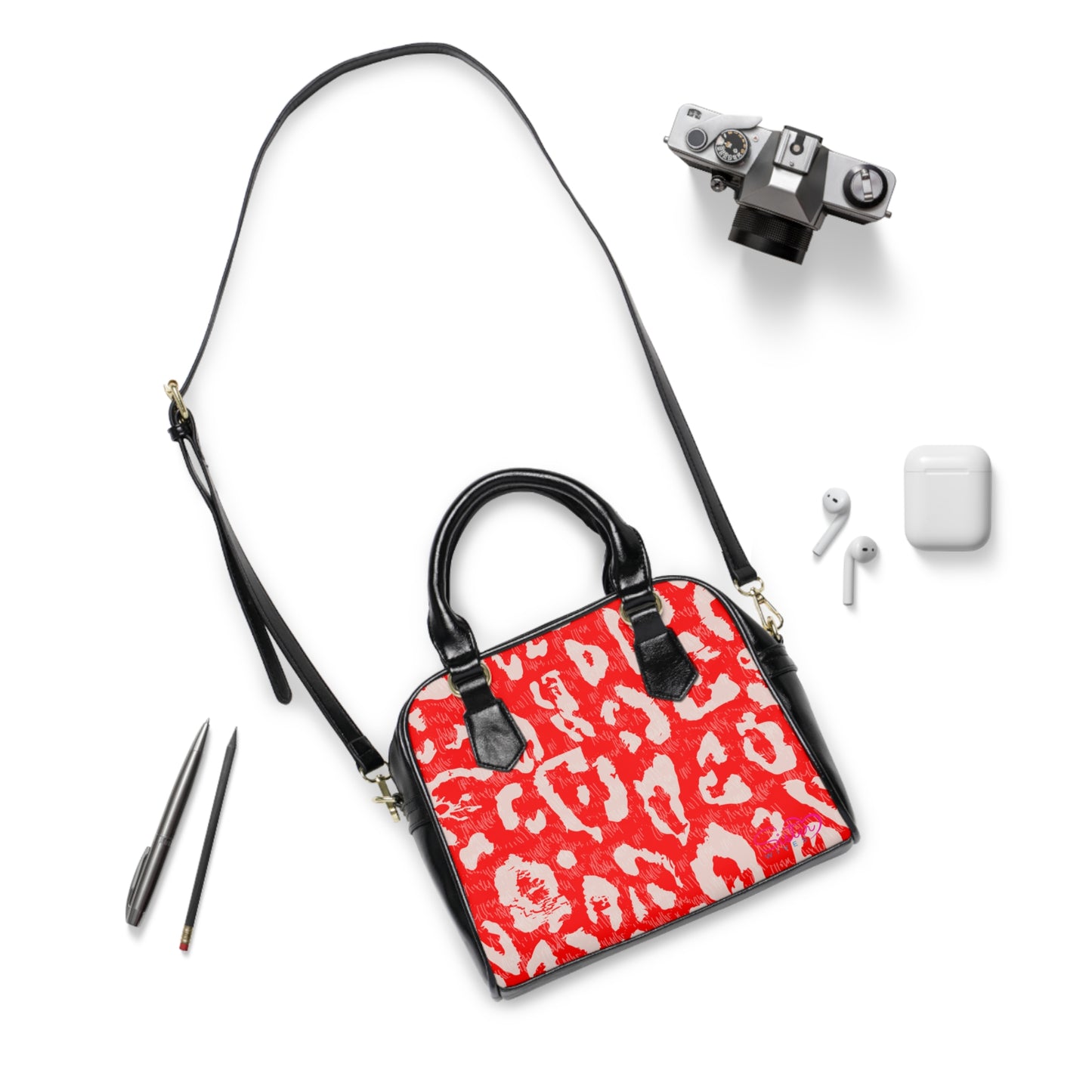 Red Leopard Heart Shoulder Handbag – Valentine Leopard PU Leather Purse, Polyamory & ENM Friendly Fashion Bag, Love-Positive Gift