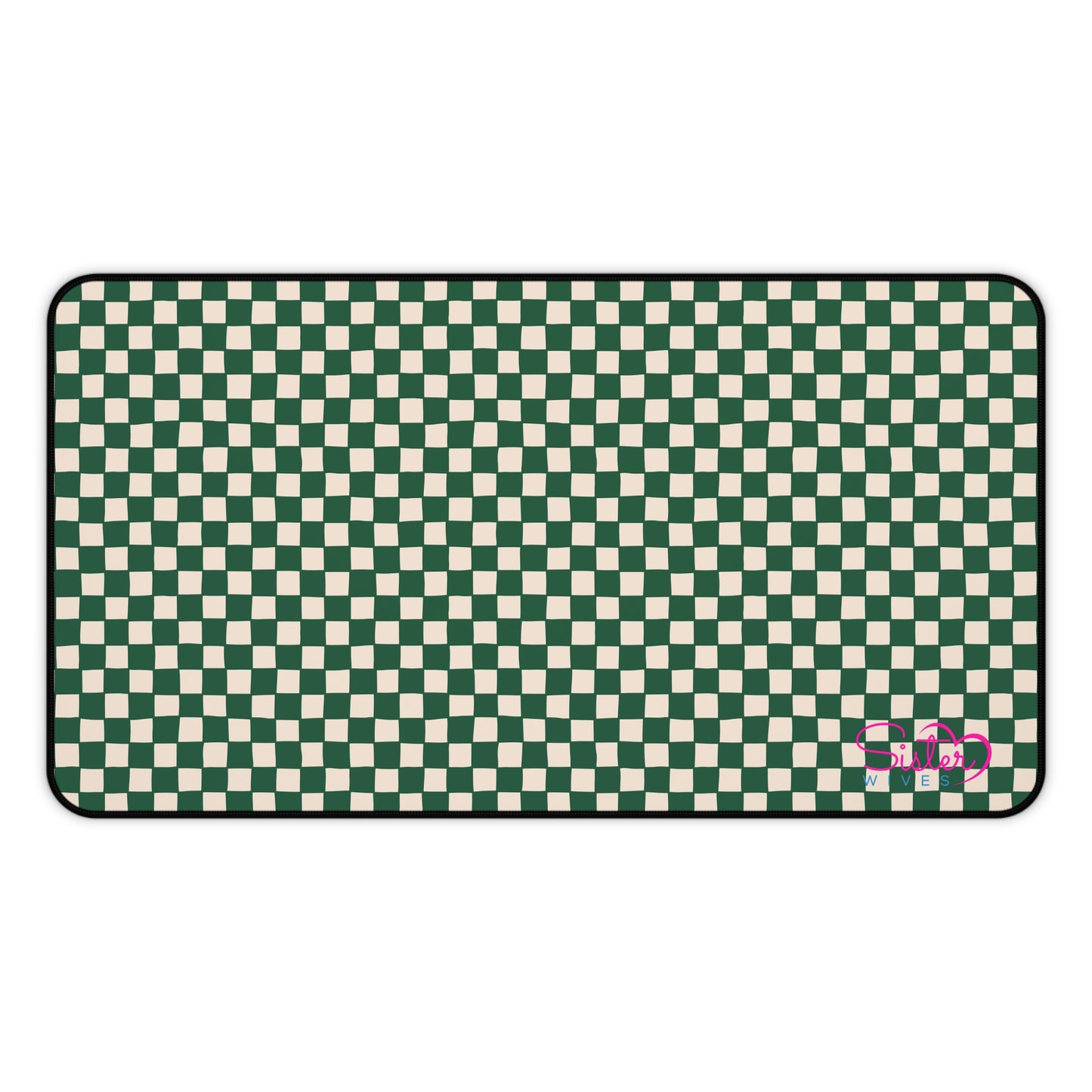 Green Checkered Desk Mat – Retro Checkerboard Mouse Pad, Neoprene Extended Desk Mat, Polyamory Friendly Office Decor, Love-Positive Workspace Accessory