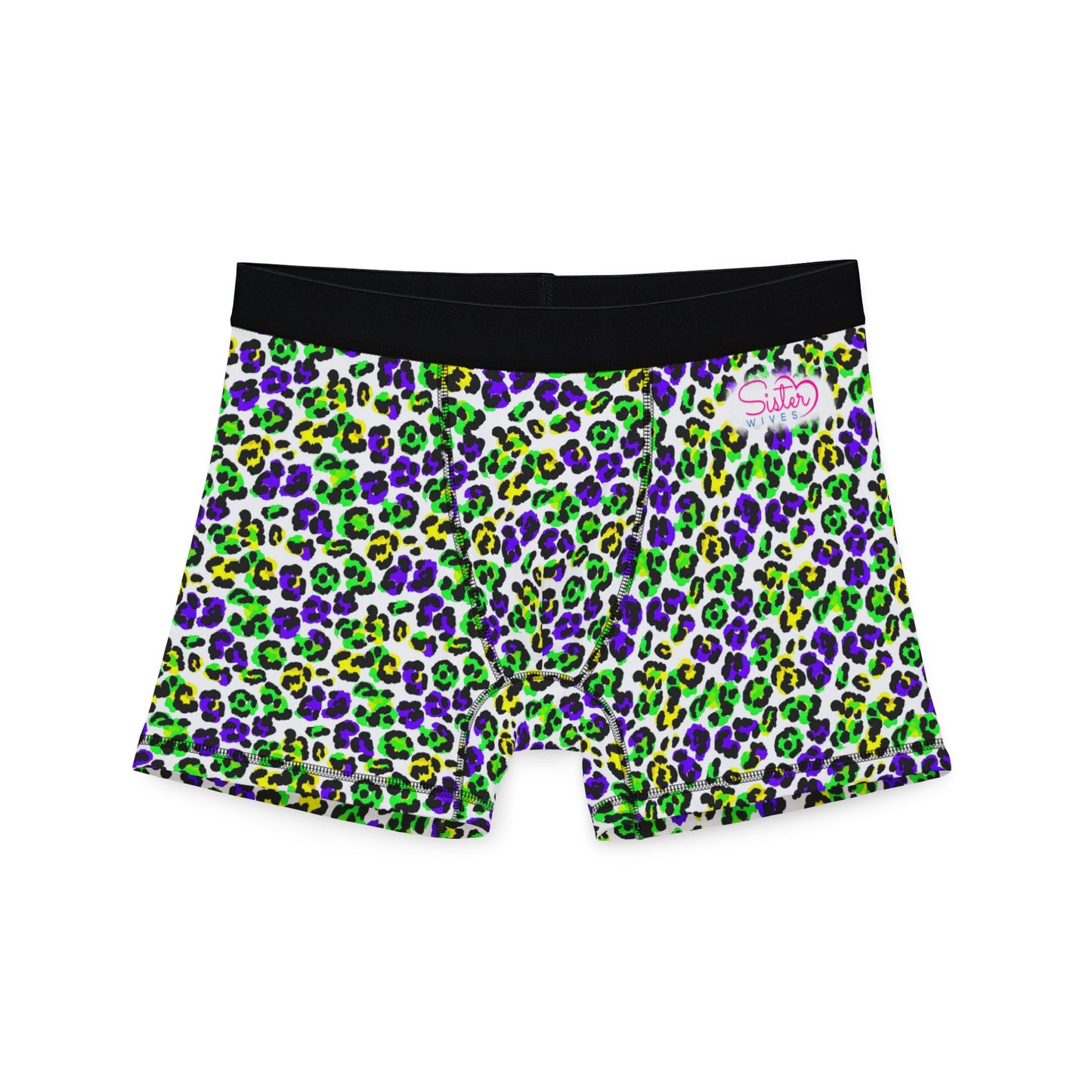 Mardi Gras Cheetah Print Men’s Boxer Briefs | Polyamory ENM Pride Underwear, Matching Couples Underwear