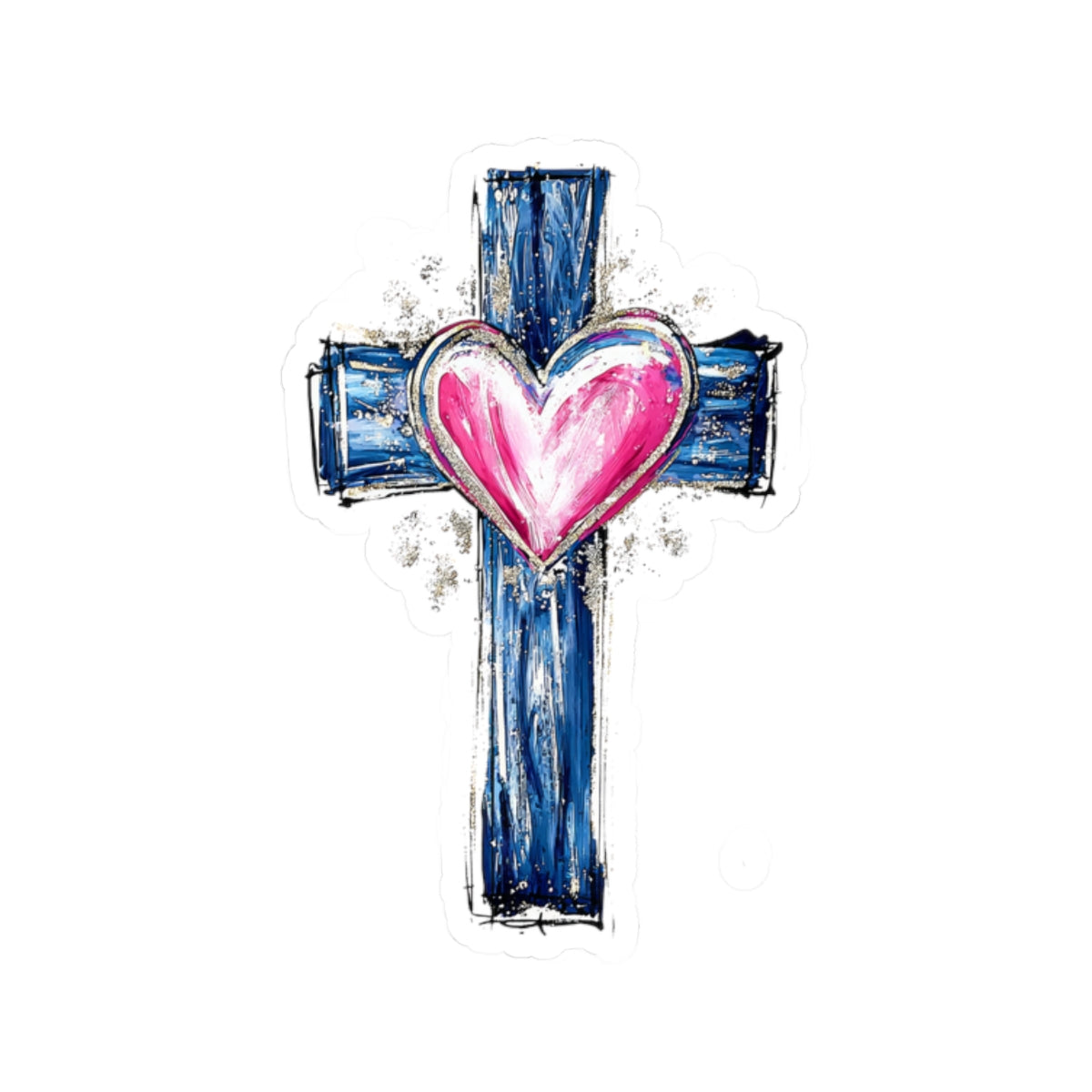 Cross With Heart Kiss Cut Sticker – Faith Inspired Vinyl Sticker | Love & Grace Christian Decal | Laptop Water Bottle Sticker