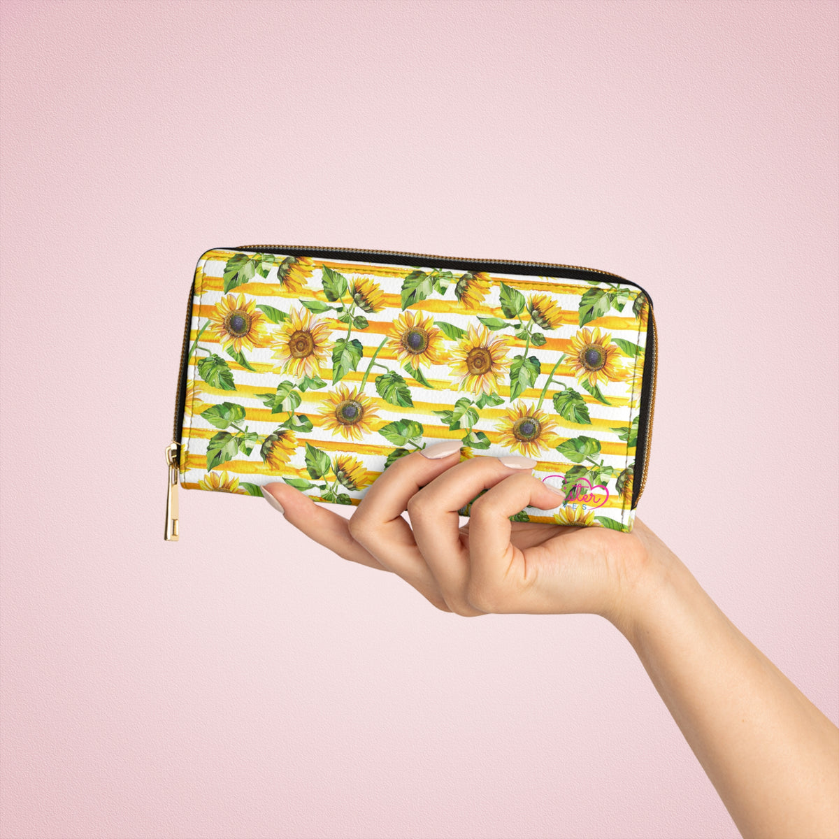 Sunflower Zipper Wallet – Floral Zip-Around Wallet, Sunflower Print Clutch, Cottagecore Farmhouse Accessory, Gift for Sunflower Lovers