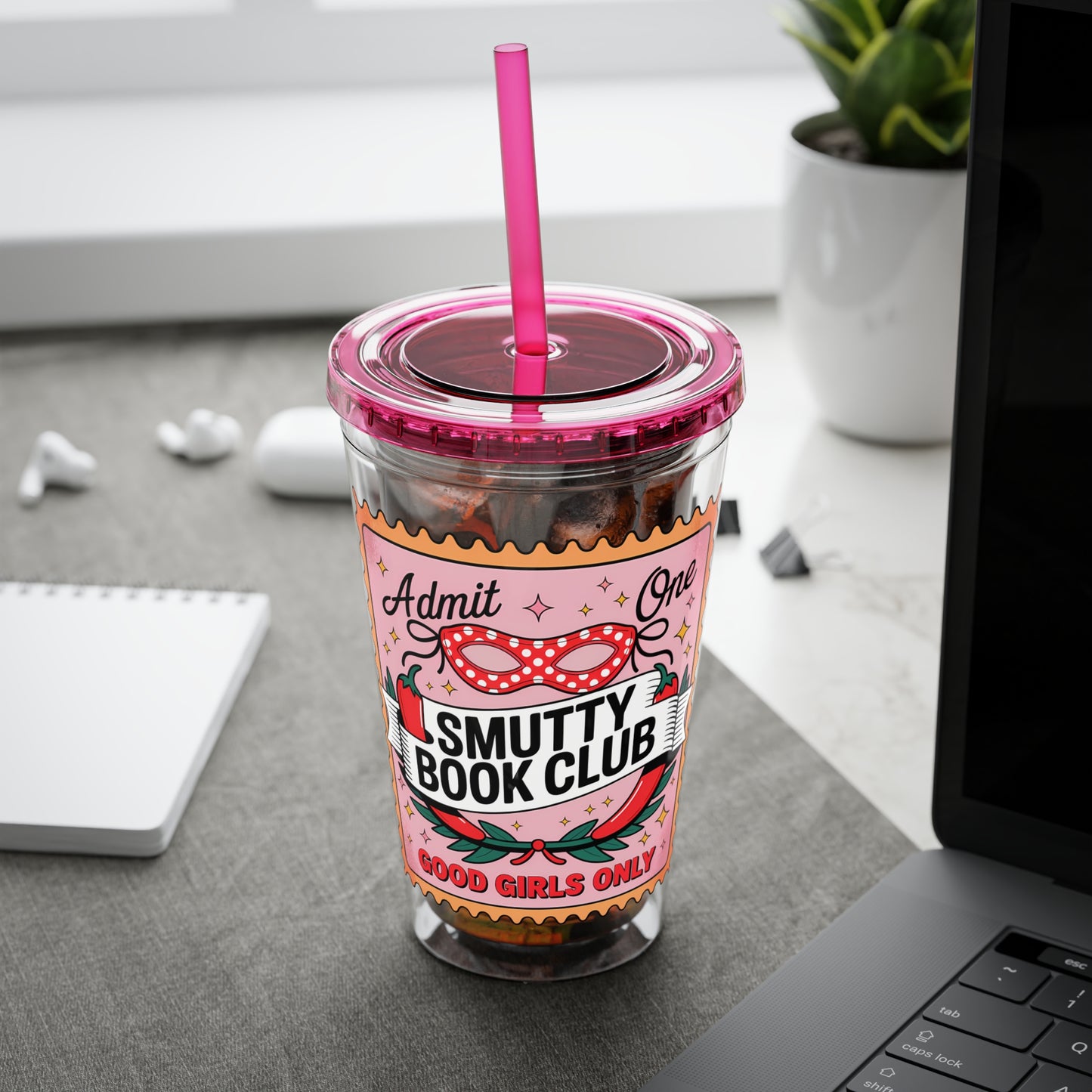 Admit One: Smutty Book Club – 16oz Sunsplash Tumbler | Polyamory Pride Cup | ENM Lifestyle Drinkware | Swinger Aesthetic Travel Cup | Spicy Romance Reader Gift | Poly, Open Relationship, Hotwife Vibes...