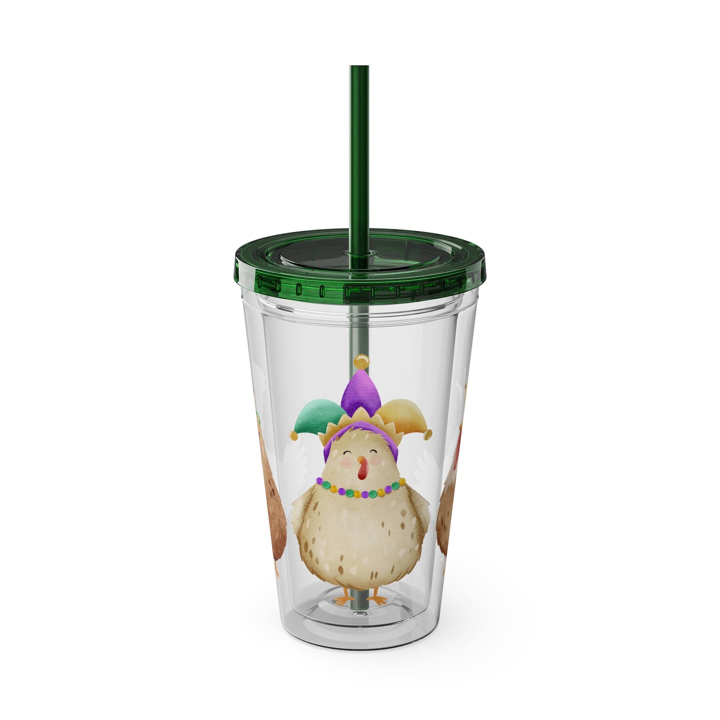 Mardi Gras Chicken 16oz Sunsplash Tumbler | Funny Farm Chicken Drink Cup | Cajun Mardi Gras Drinkware | Colorful Chicken Lover Gift | Farmhouse Humor Tumbler