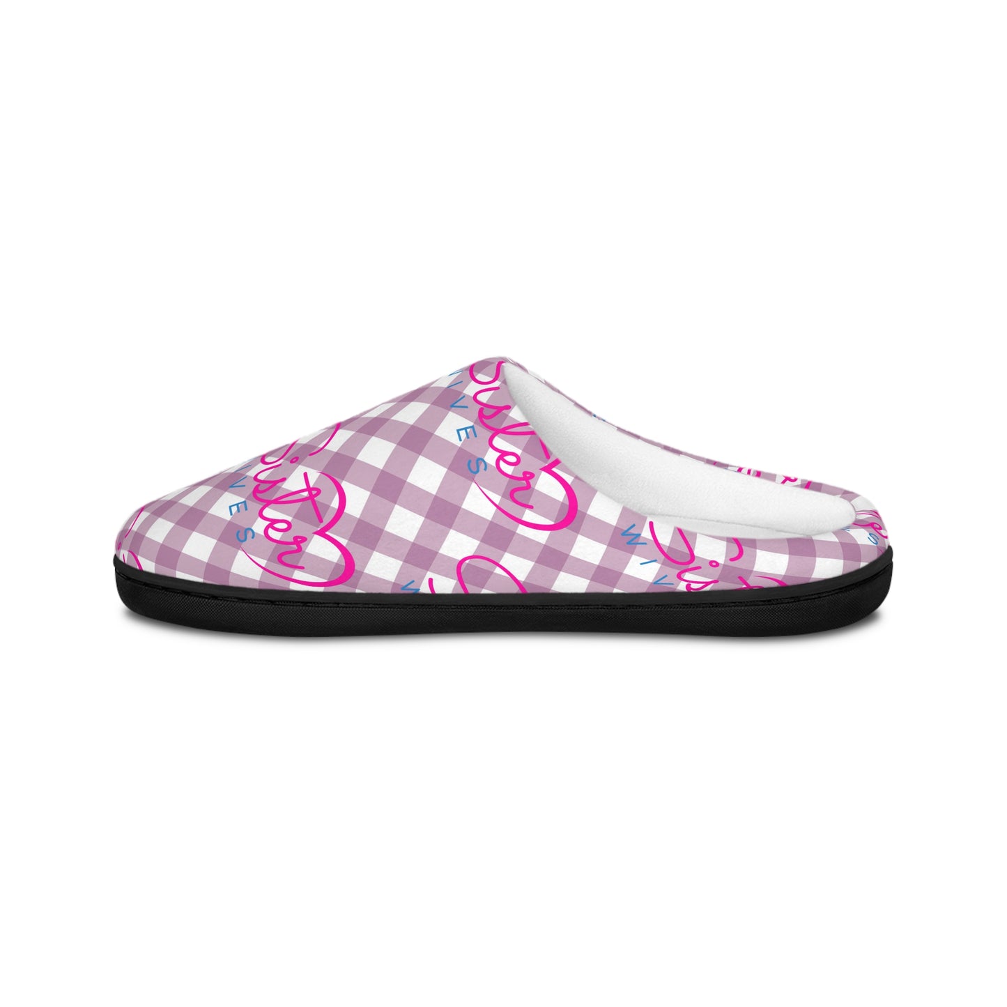 Purple Gingham  Sisterwives Logo Indoor Slippers  Cozy Slip-On House Shoes