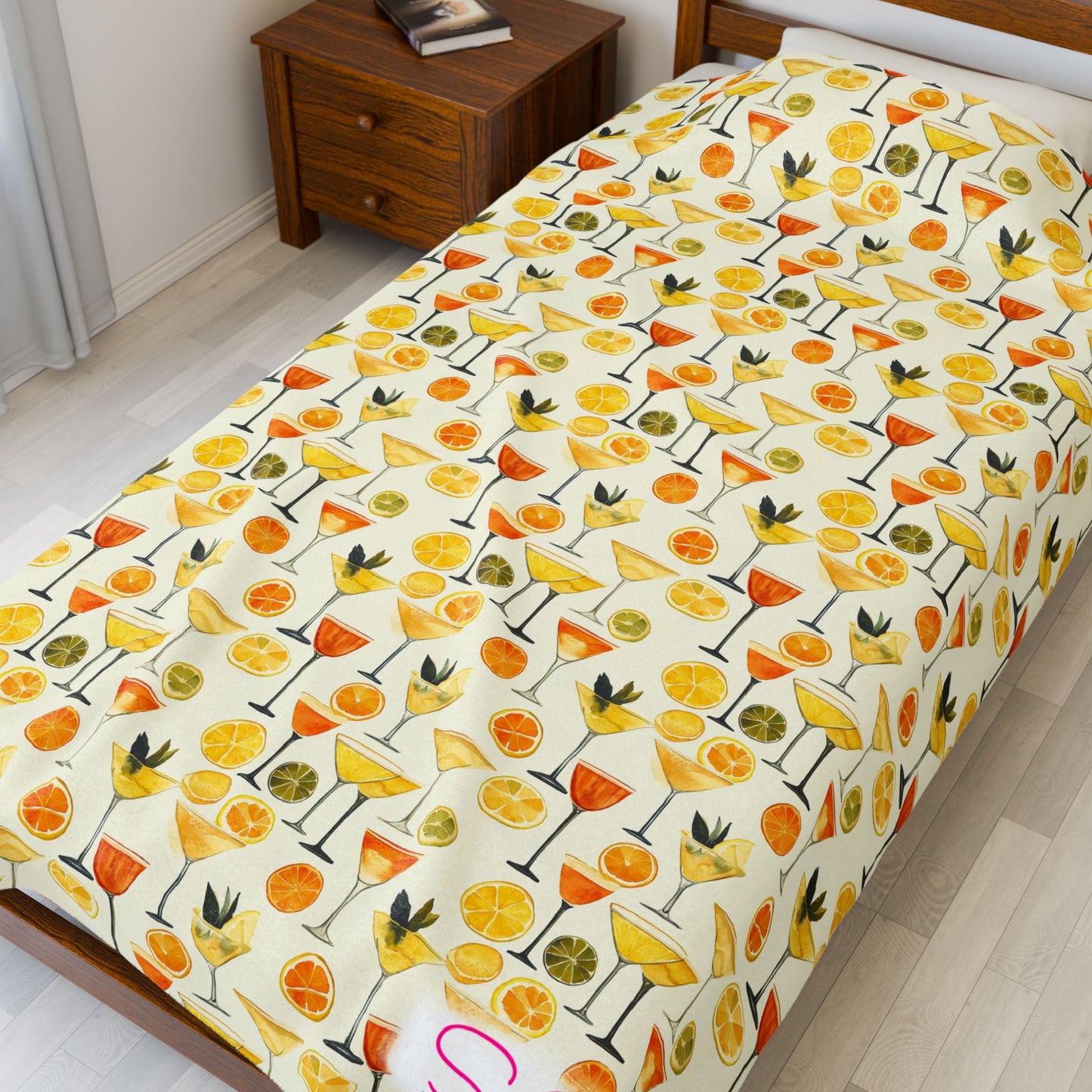 Cocktails Throw Blanket | Citrus Cocktail Cozy Blanket | Retro Kitchen & Bar Decor | Polyamory & ENM Friendly Home Decor | Swinger Lifestyle Cozy Blanket | Minimalist Blush Stripe Throw