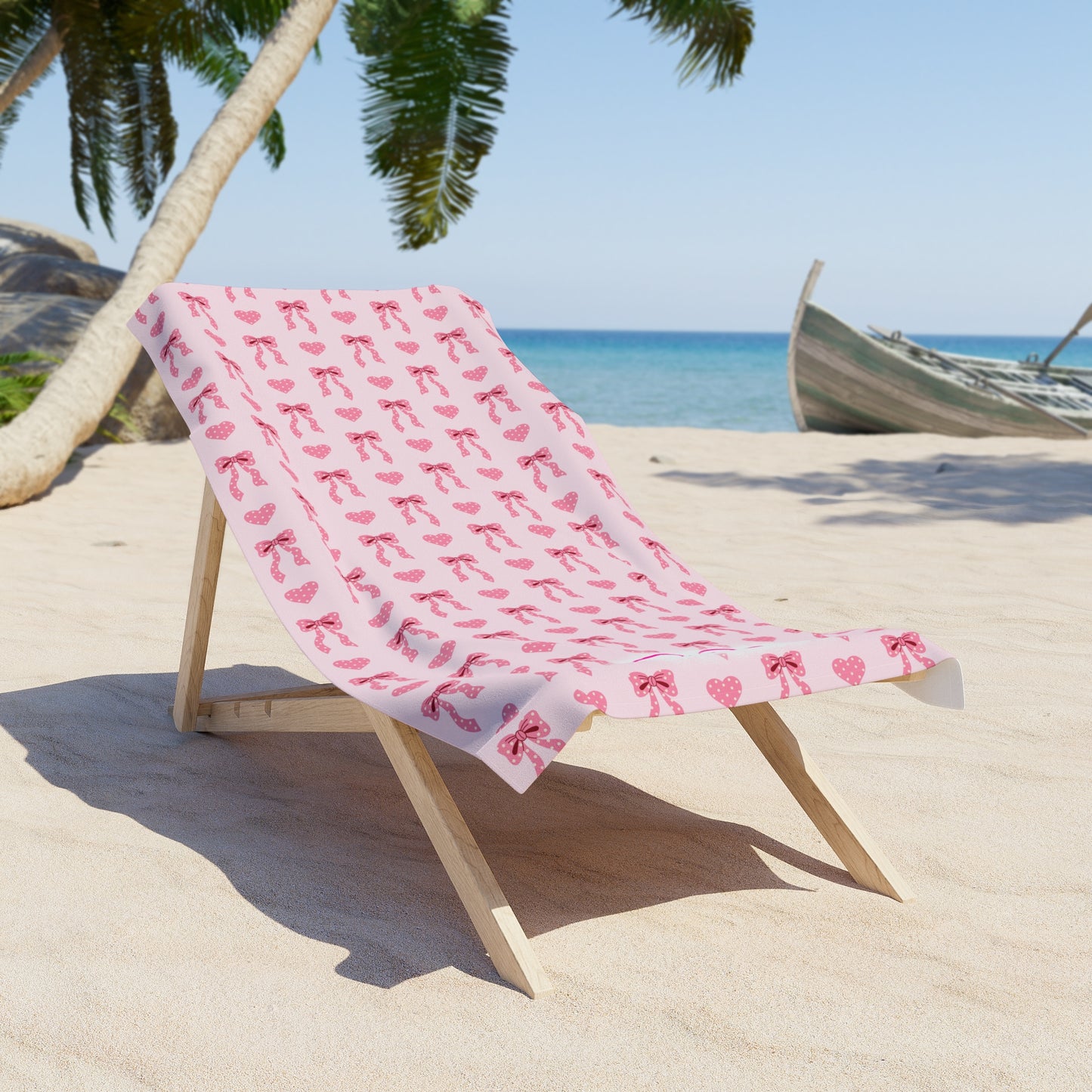 Pink Hearts & Coquette Bow Beach Towel | Polyamory & ENM Friendly | Lifestyle Cruise, Resort & Pride Towel | Sisterwives Pool & Beach Towel