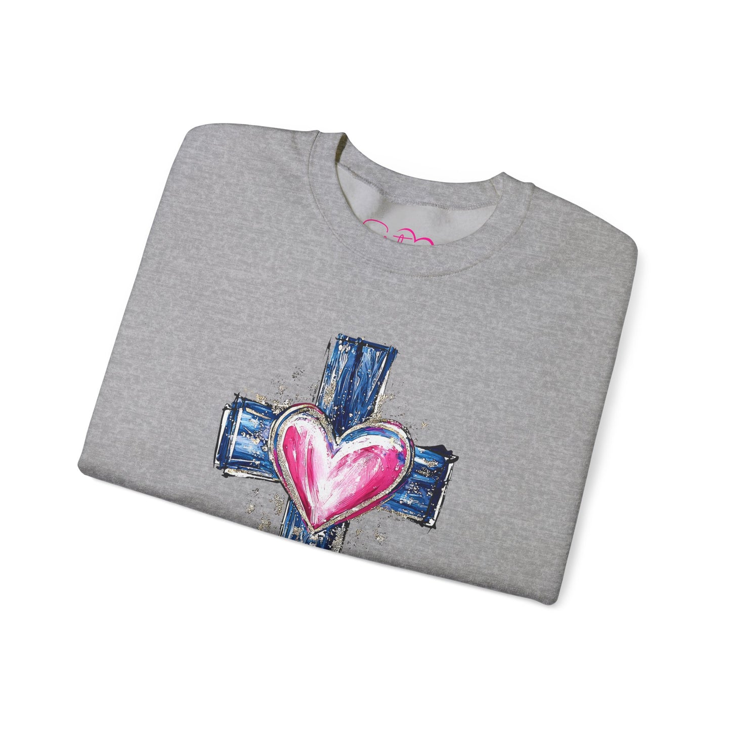 Cross with Heart Crewneck Sweatshirt | Love-Centered Faith Pullover | Inclusive Christian Apparel | Cozy Spiritual Sweatshirt