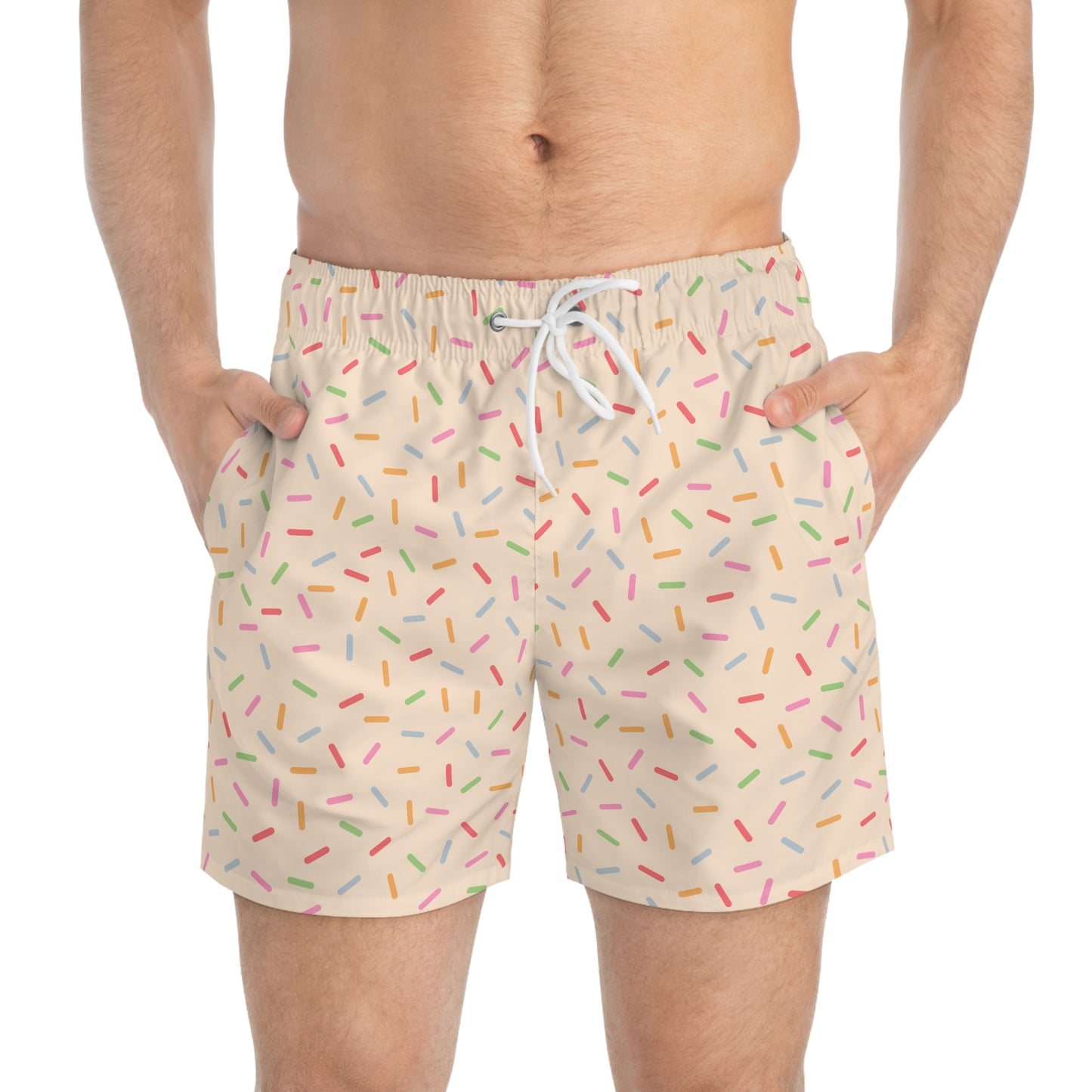 Men’s Rainbow Sprinkle Swim Trunks – Pastel Confetti Summer Swim Shorts, Fun Pool & Beach Board Shorts, Fast-Dry AOP Trunks