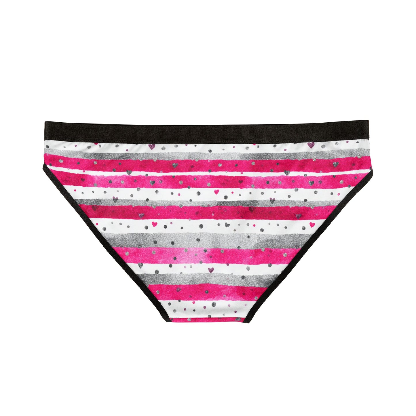 Women’s Valentine’s Heart Stripe Underwear – Pink & Gray Striped Panties, Polyamory & Swinger Friendly Lingerie, ENM Pride, Matching Couples Sets Available