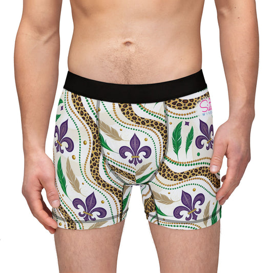 Mardi Gras Cheetah Print Men’s Boxer Briefs | Polyamory ENM Pride Underwear, Matching Couples Underwear