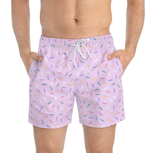 Men’s Rainbow Sprinkle Swim Trunks – Pastel Confetti Summer Swim Shorts, Fun Pool & Beach Board Shorts, Fast-Dry AOP Trunks
